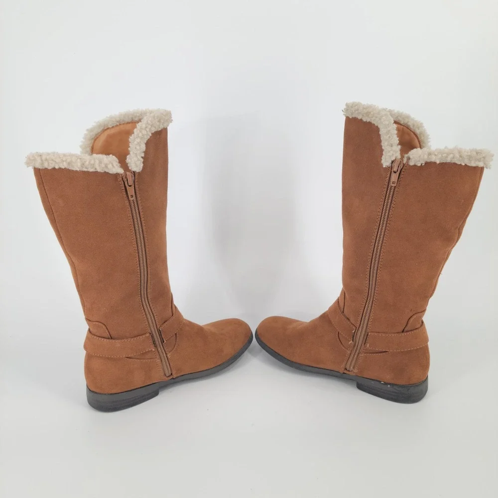 Thereabouts Faux Suede Tall Boots Kids 2 Brown Sherpa Trim Buckle Detail